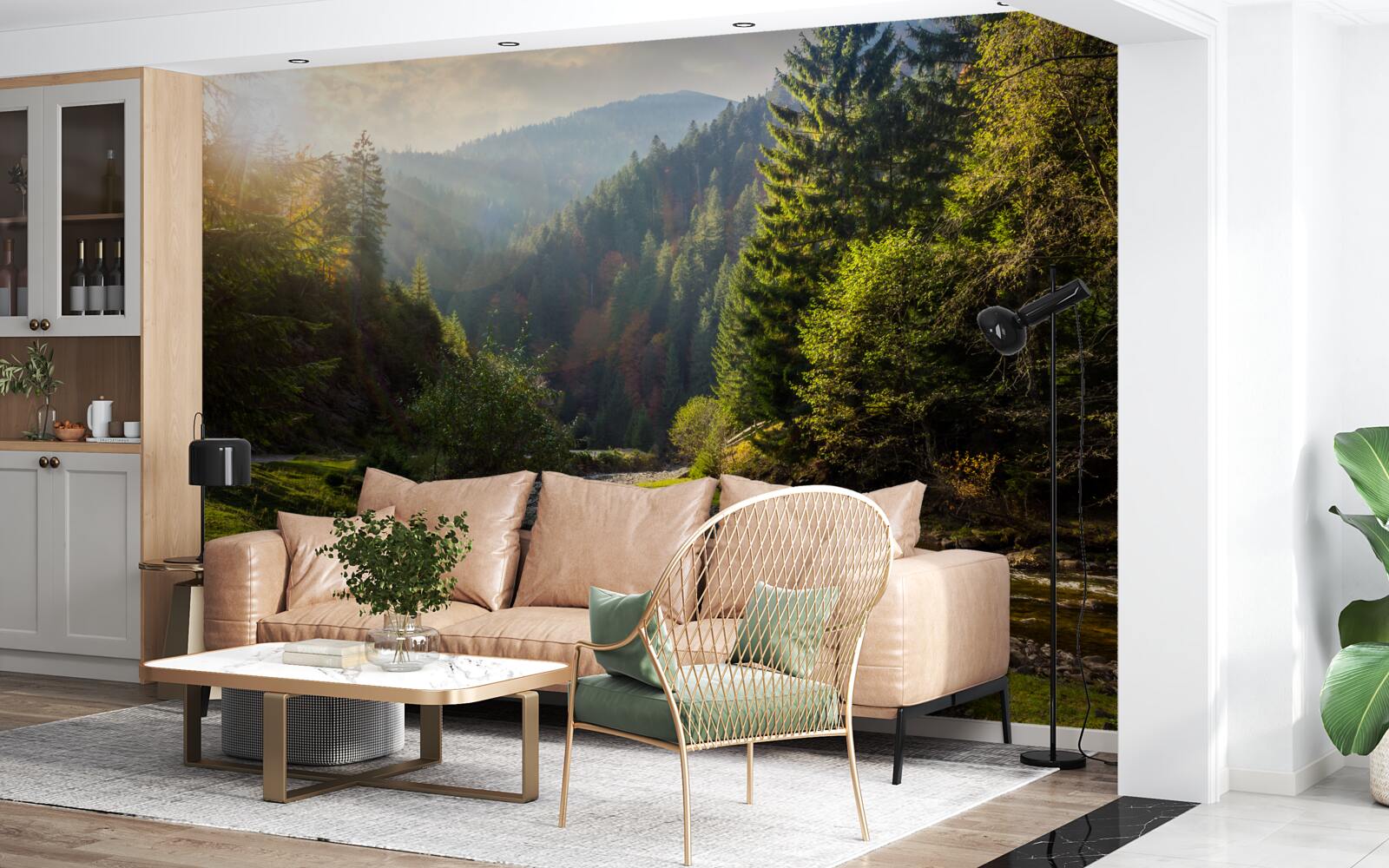 Fotobehang kleurrijk bergpad bij zonsopgang