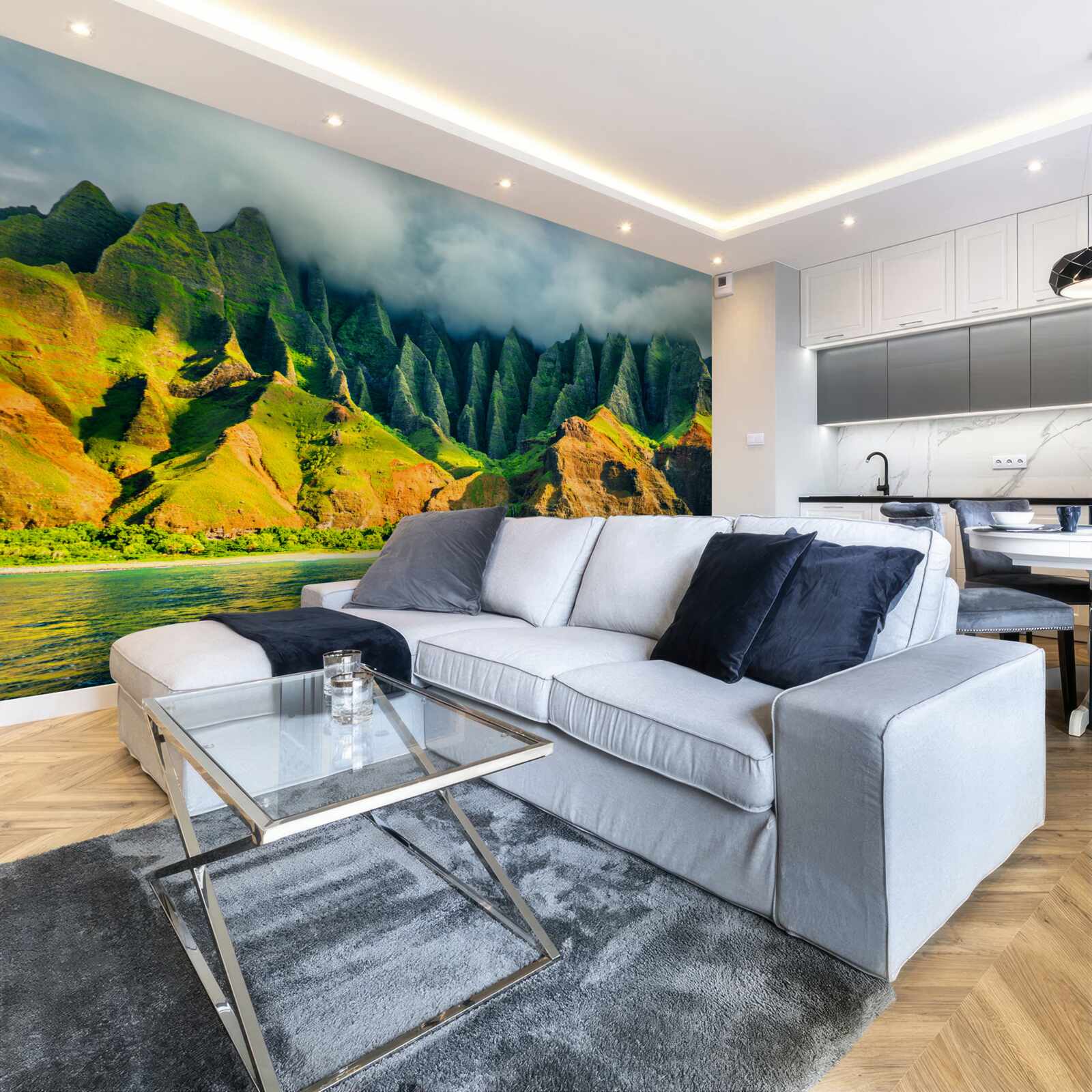 Fotobehang het uitzicht op het bergmeer is kleurrijk