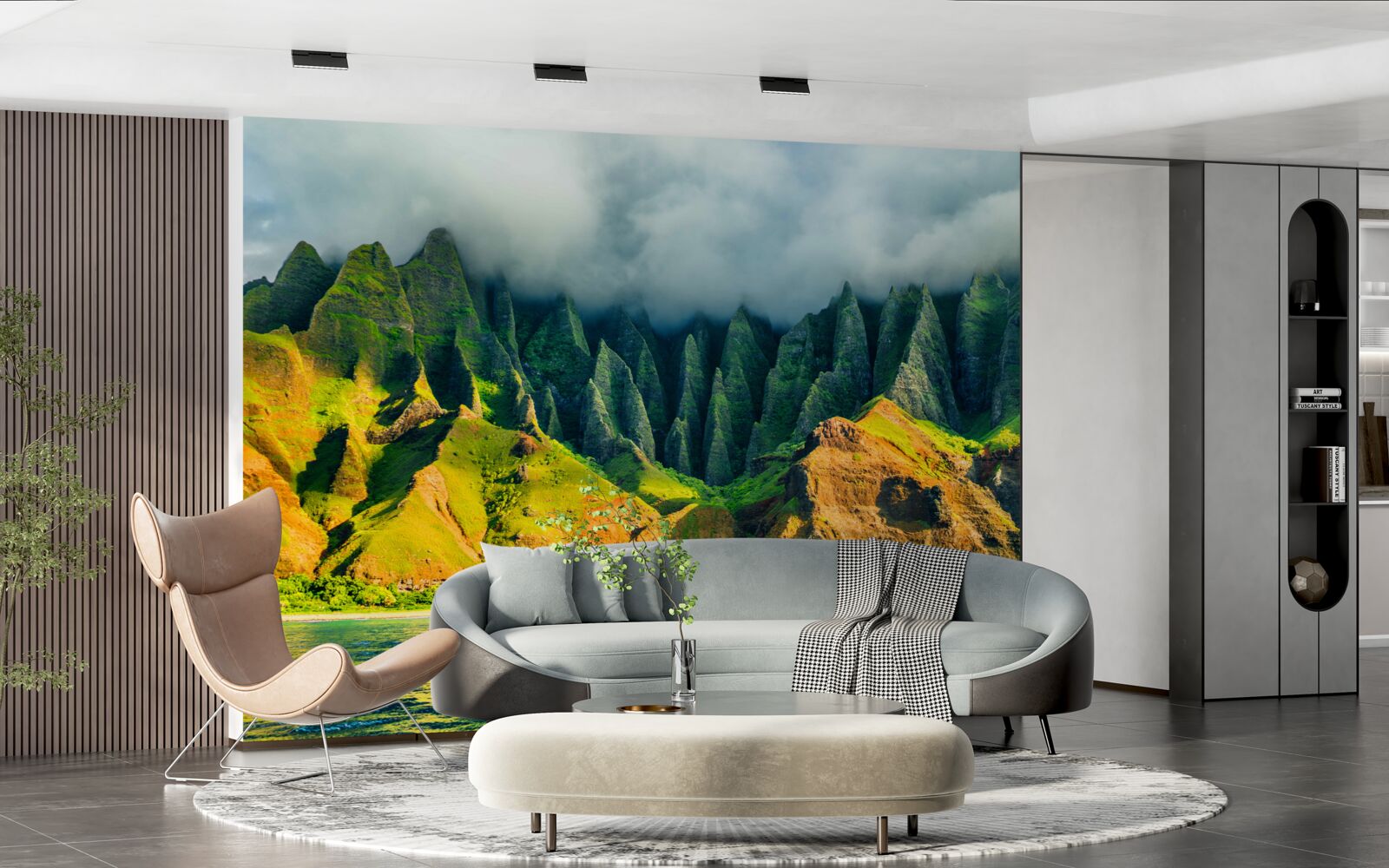 Fotobehang het uitzicht op het bergmeer is kleurrijk