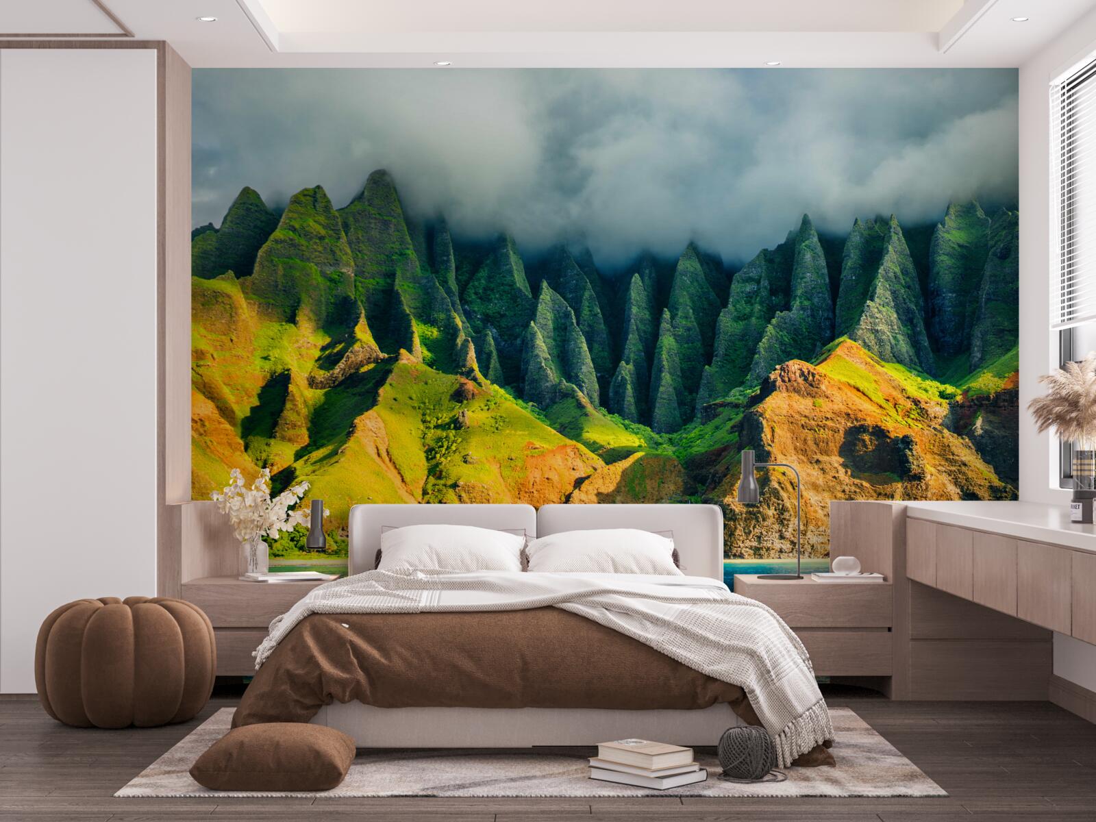 Fotobehang het uitzicht op het bergmeer is kleurrijk