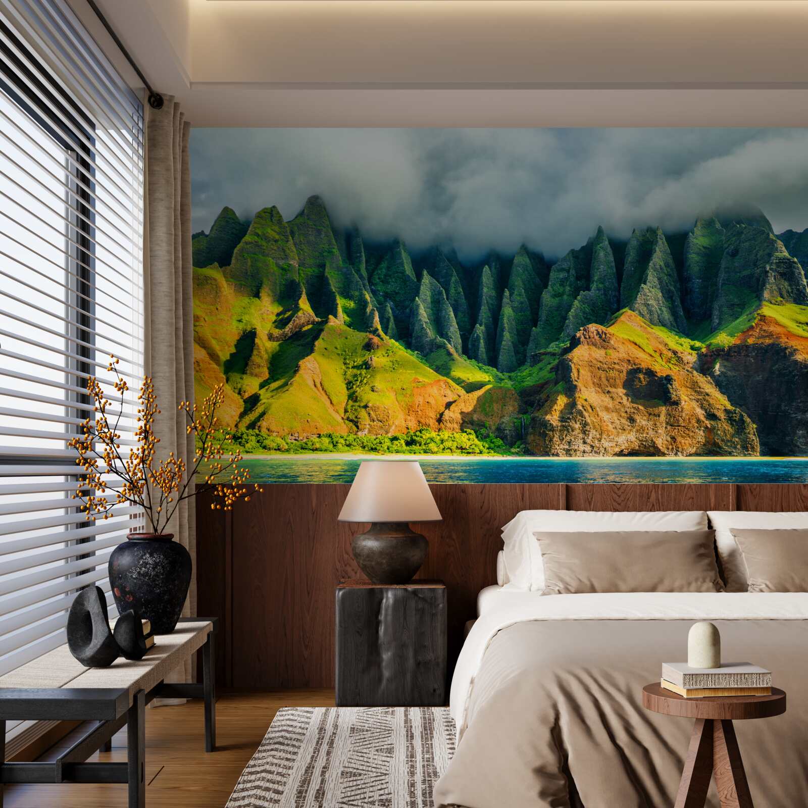 Fotobehang het uitzicht op het bergmeer is kleurrijk