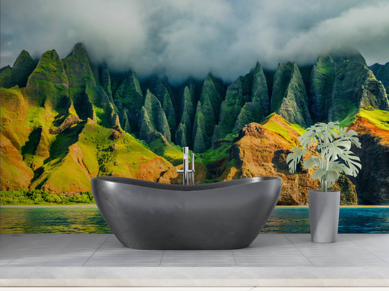 Fotobehang het uitzicht op het bergmeer is kleurrijk