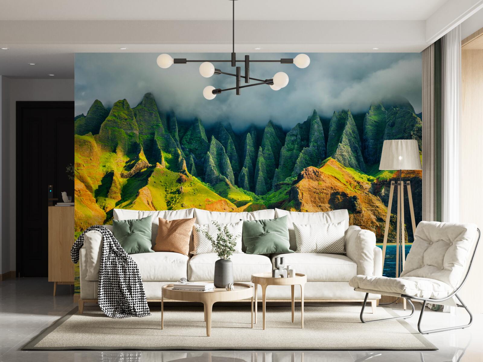 Fotobehang het uitzicht op het bergmeer is kleurrijk