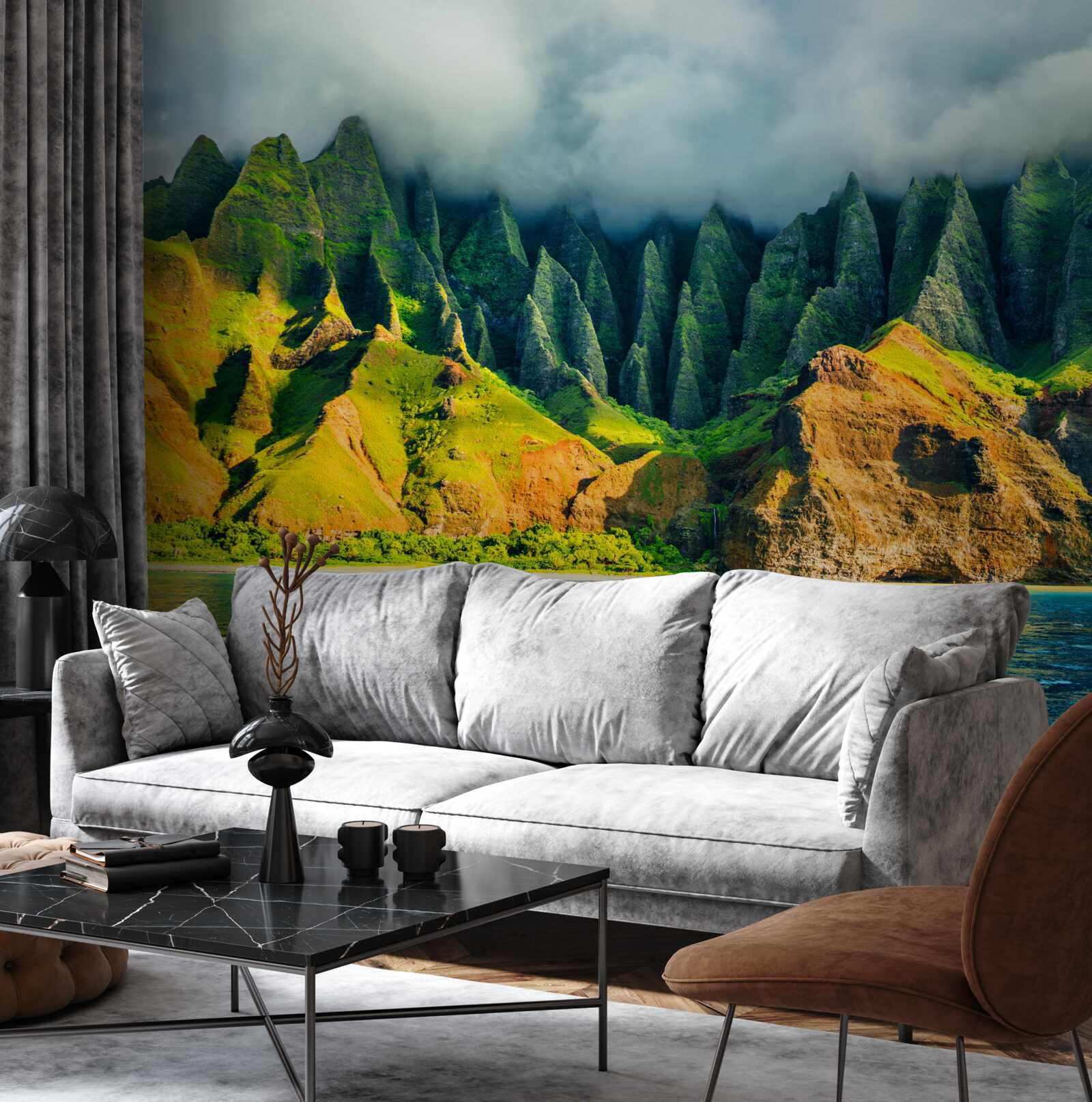 Fotobehang het uitzicht op het bergmeer is kleurrijk