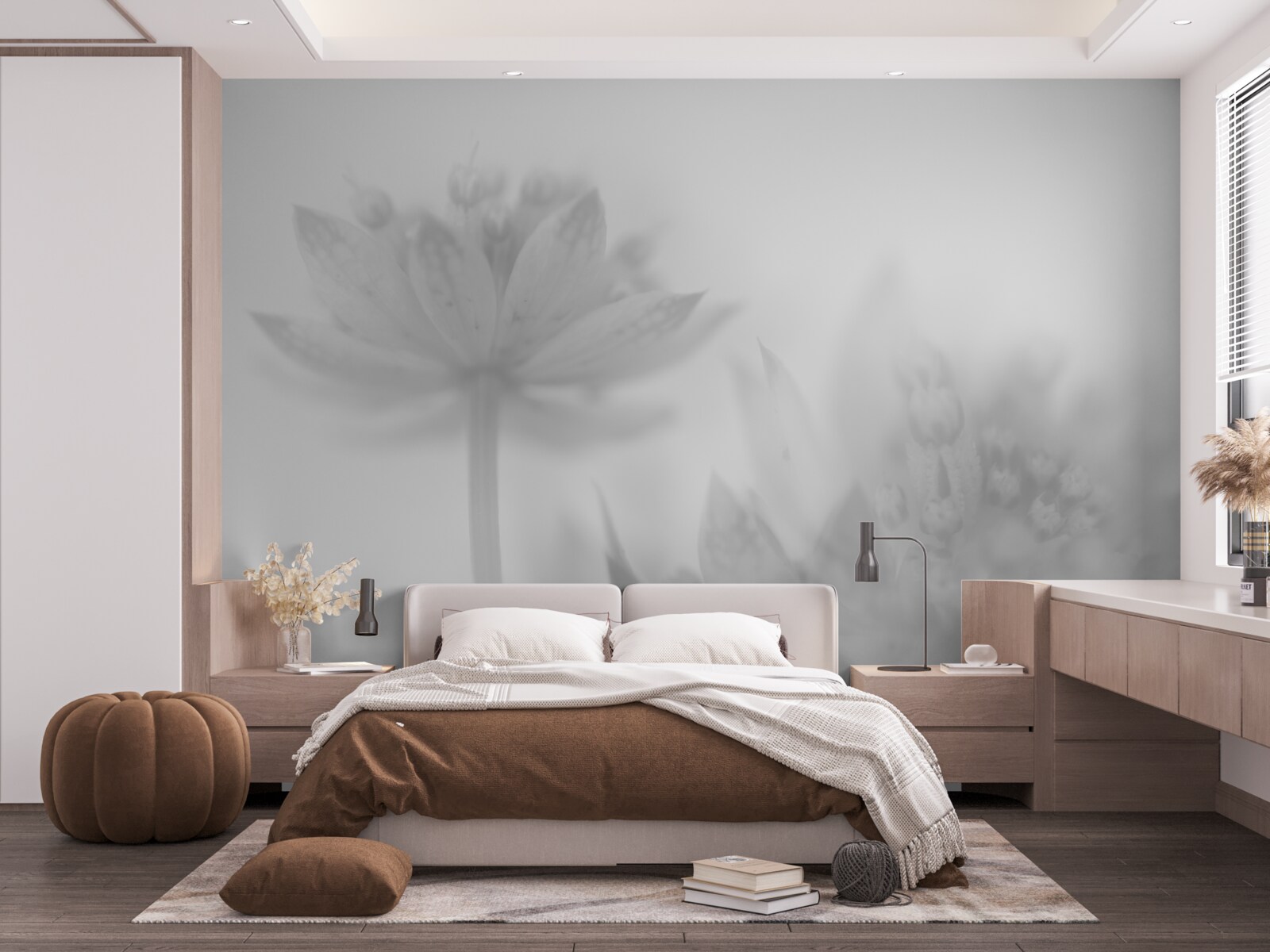 Fotobehang lotussen in zwart-wit tinten