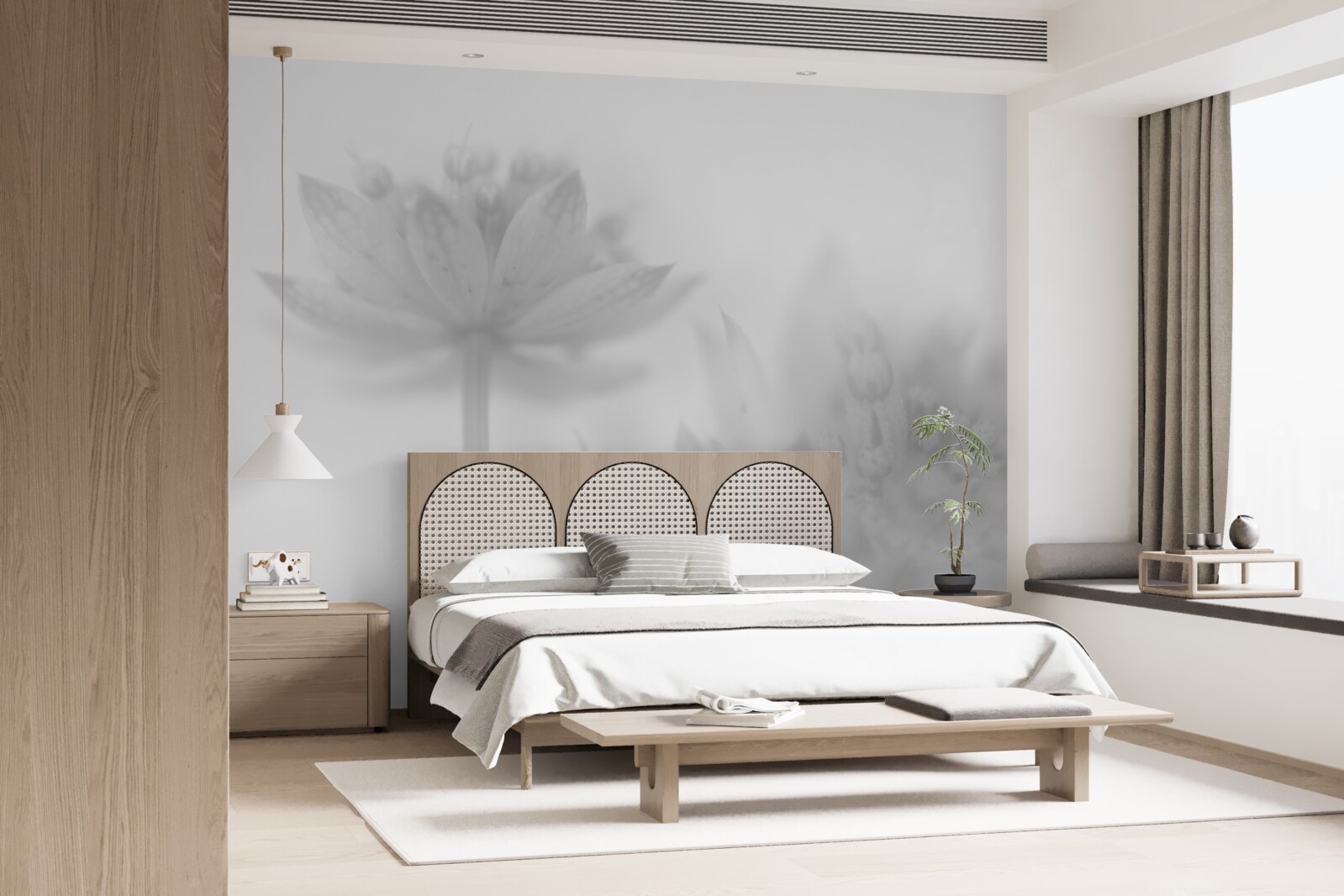 Fotobehang lotussen in zwart-wit tinten