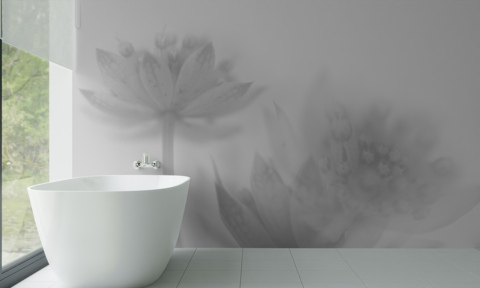 Fotobehang lotussen in zwart-wit tinten