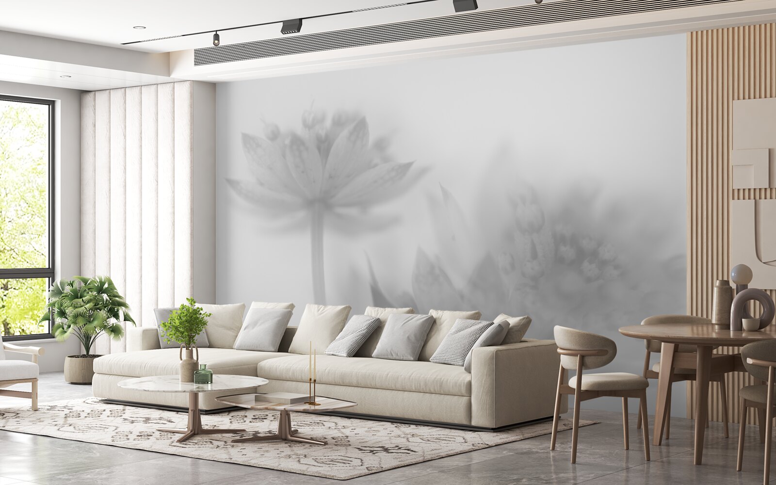 Fotobehang lotussen in zwart-wit tinten