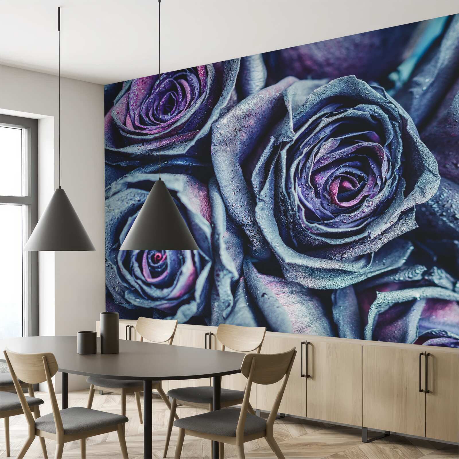 Fotobehang boeket van witte en paarse rozen