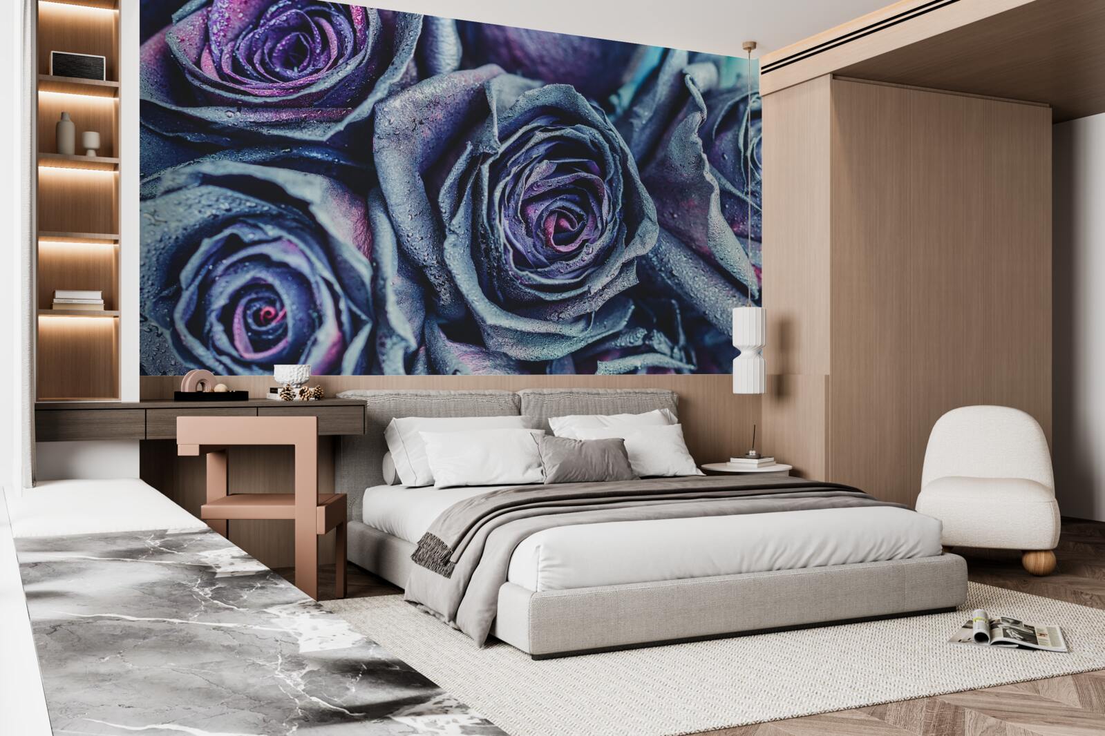 Fotobehang boeket van witte en paarse rozen