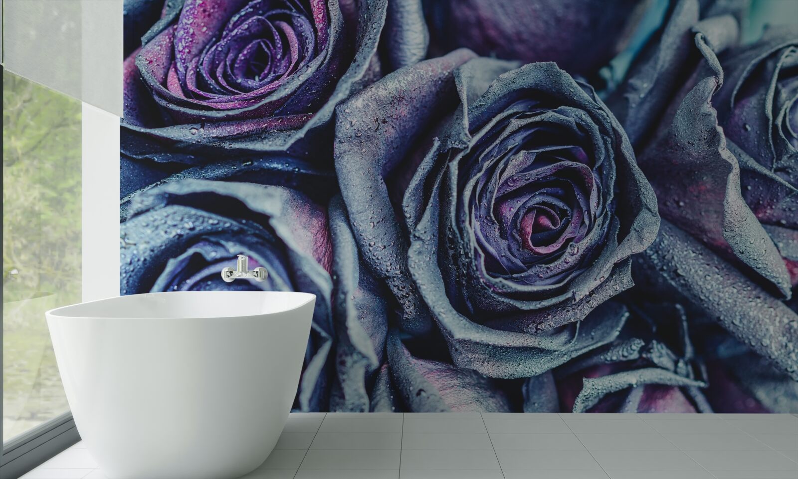 Fotobehang boeket van witte en paarse rozen