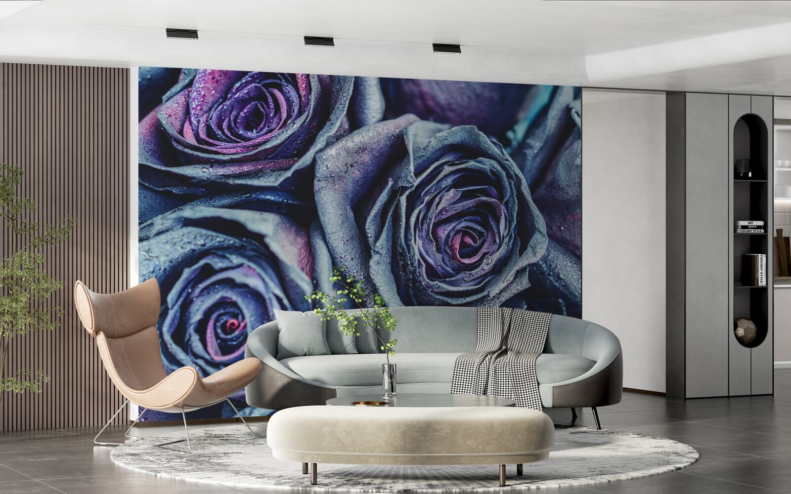 Fotobehang boeket van witte en paarse rozen