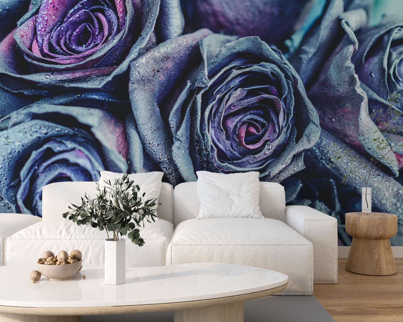 Fotobehang boeket van witte en paarse rozen