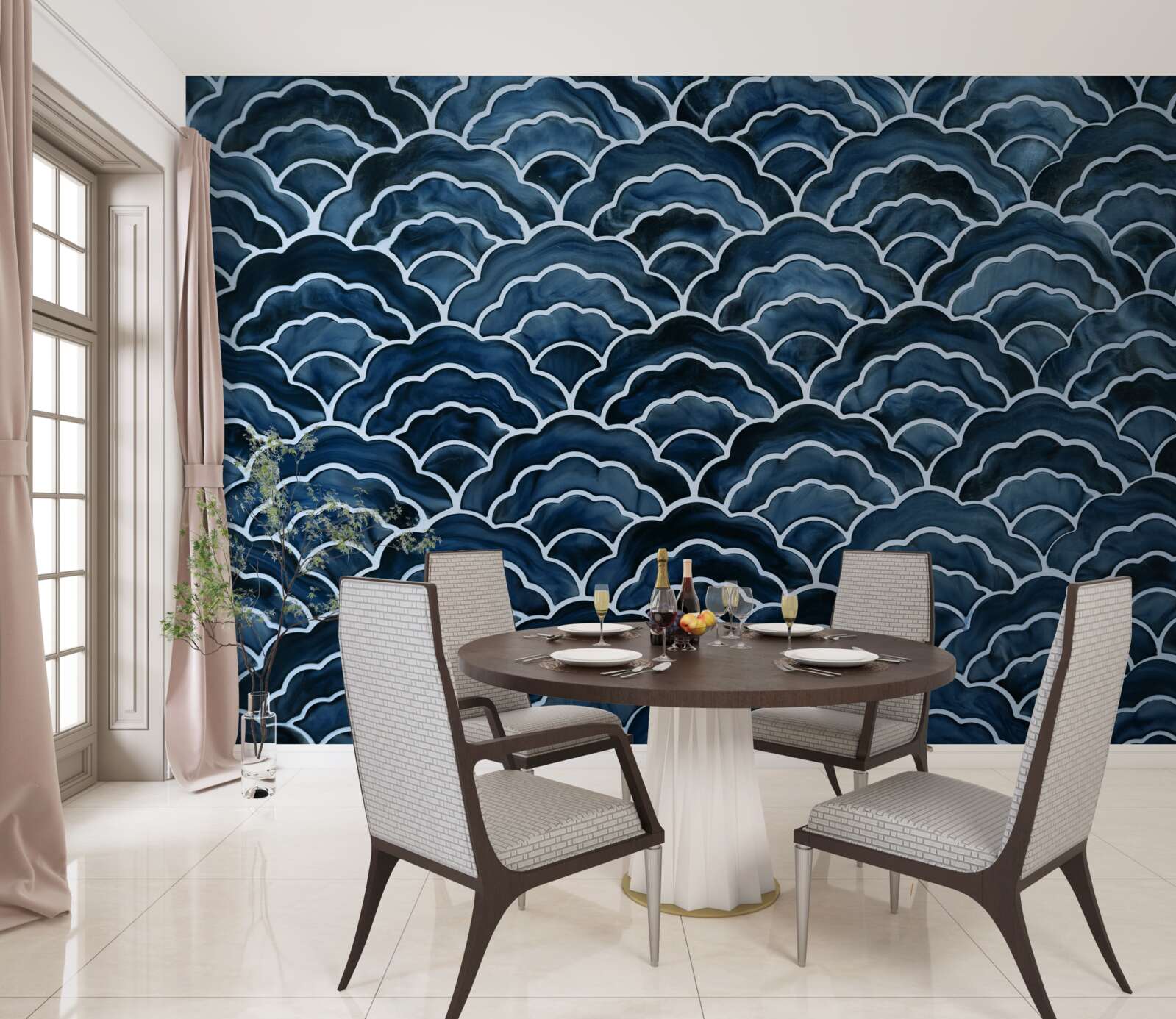 Fotobehang de golven van de nachtzee vloeien soepel