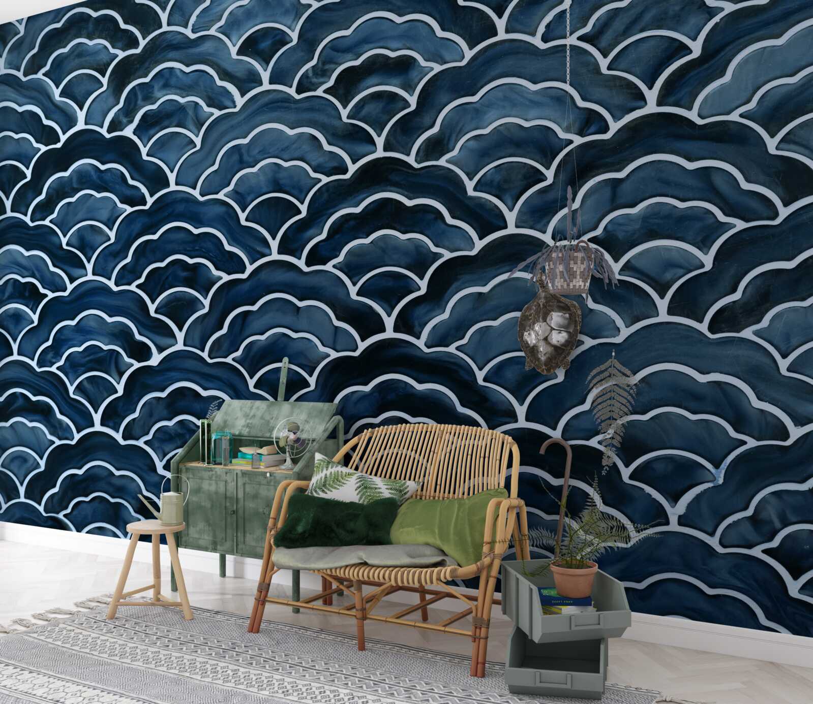 Fotobehang de golven van de nachtzee vloeien soepel