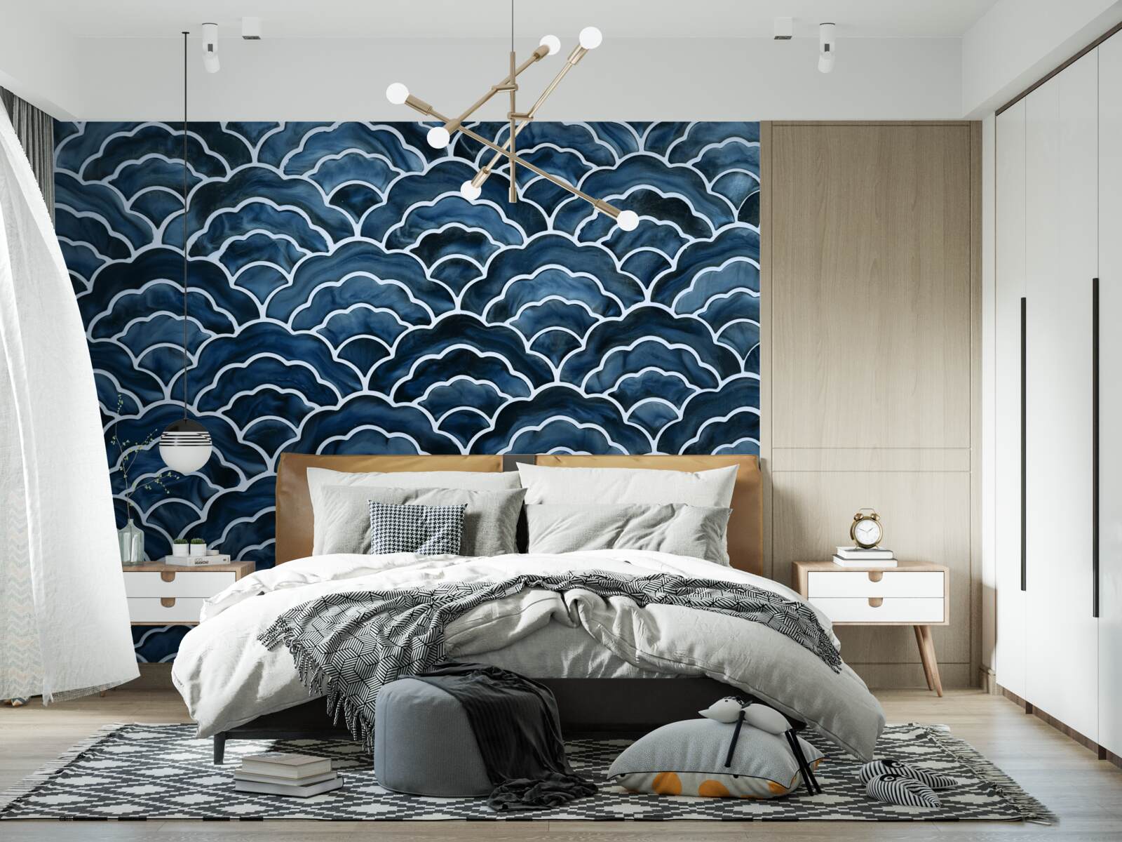 Fotobehang de golven van de nachtzee vloeien soepel