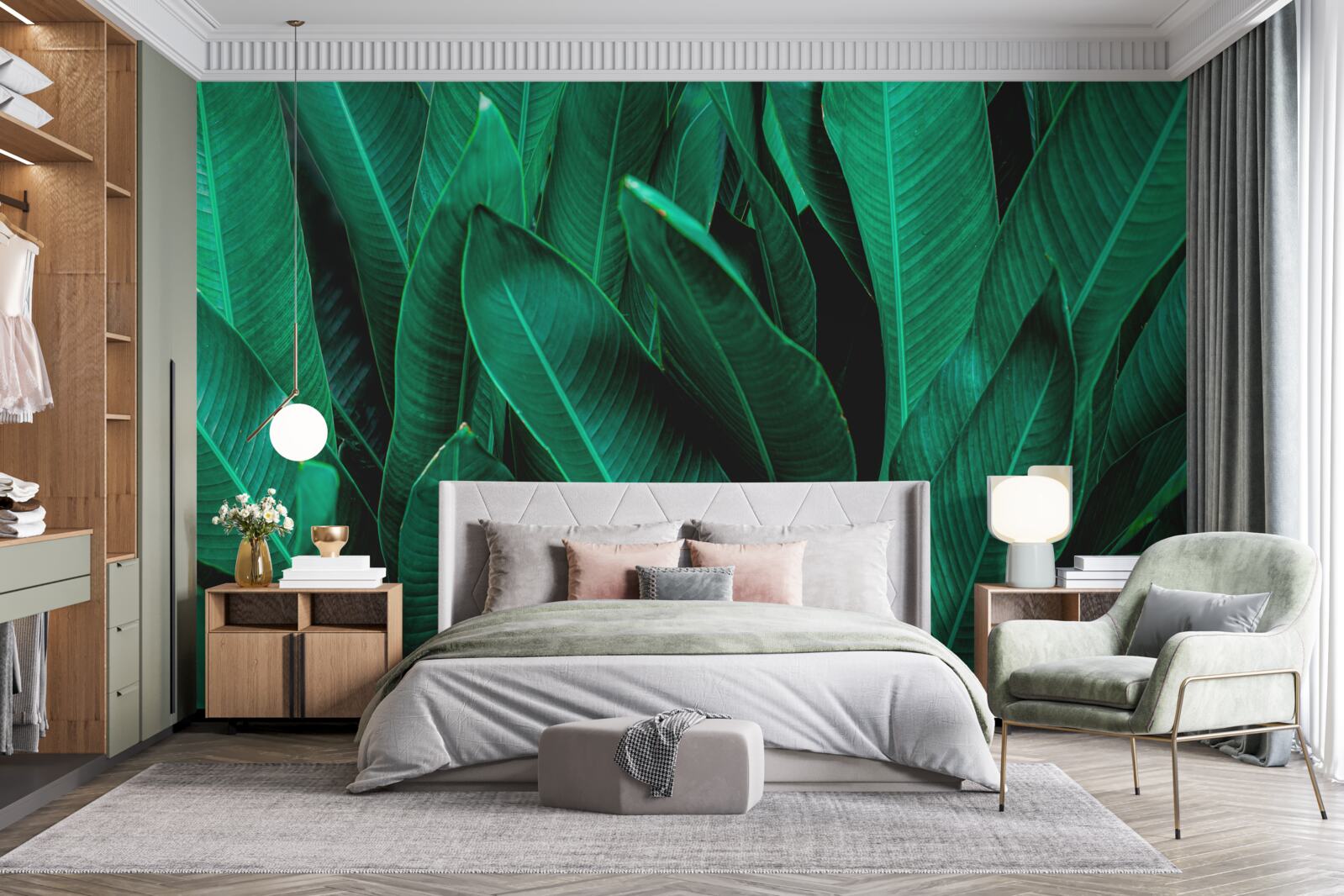 Fotobehang varen met een lichte smaragdgroene tint