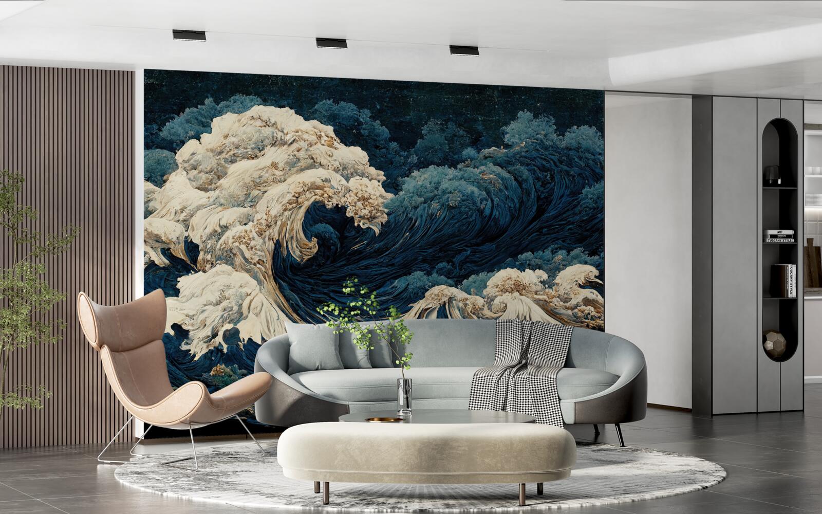 Fotobehang beeld van oceaangolven onder een nachtelijke hemel