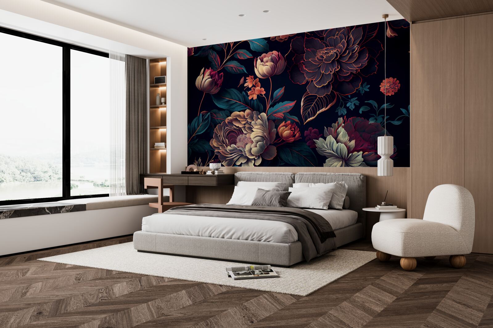 Fotobehang mengsel van donkere mooie bloemen