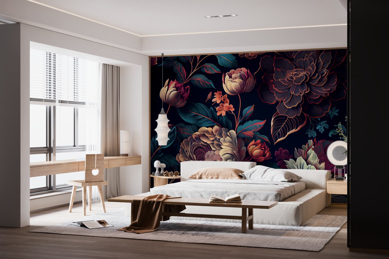 Fotobehang mengsel van donkere mooie bloemen