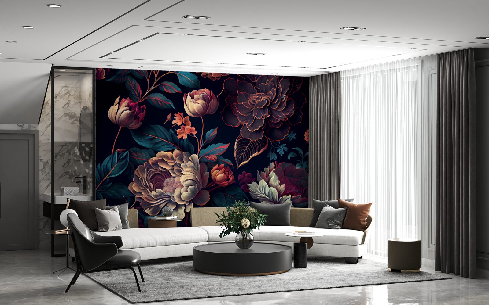 Fotobehang mengsel van donkere mooie bloemen