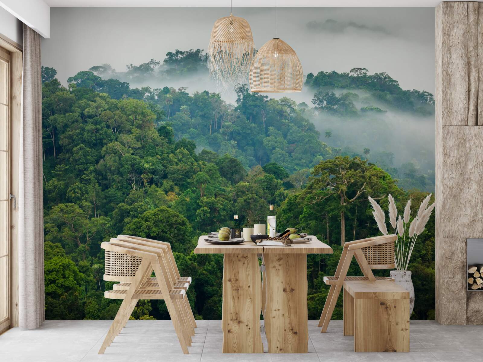 Fotobehang de jungle is gehuld in een dichte mist