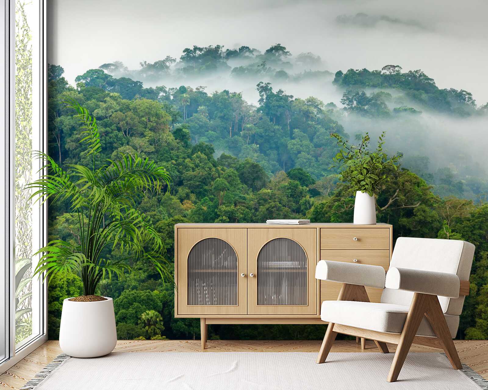 Fotobehang de jungle is gehuld in een dichte mist