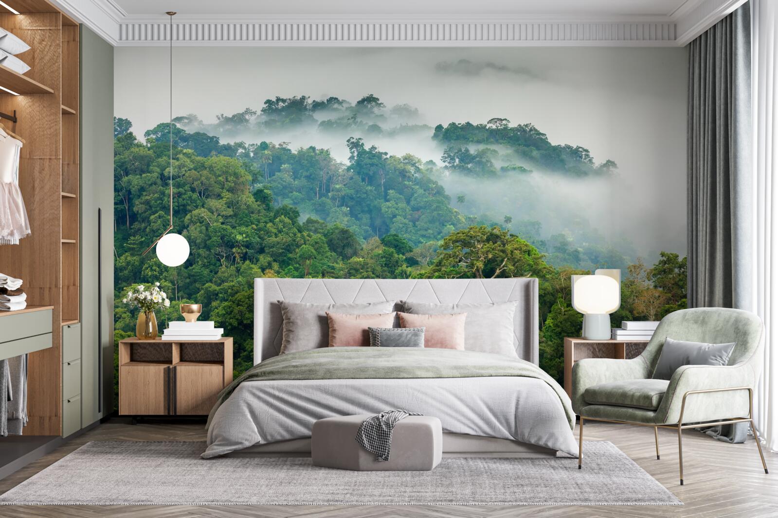 Fotobehang de jungle is gehuld in een dichte mist