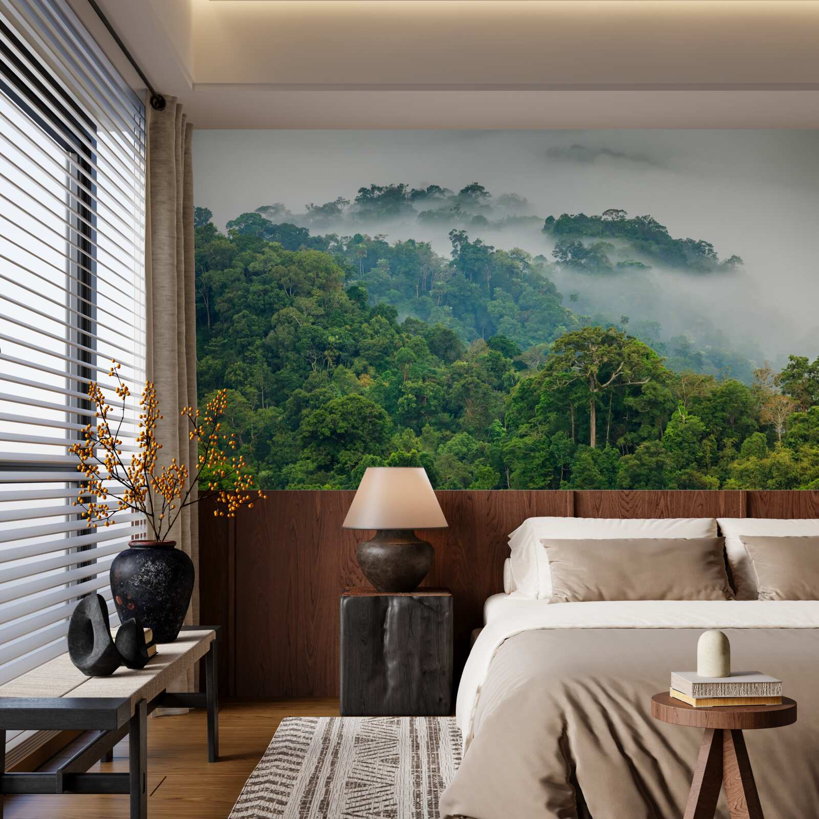 Fotobehang de jungle is gehuld in een dichte mist