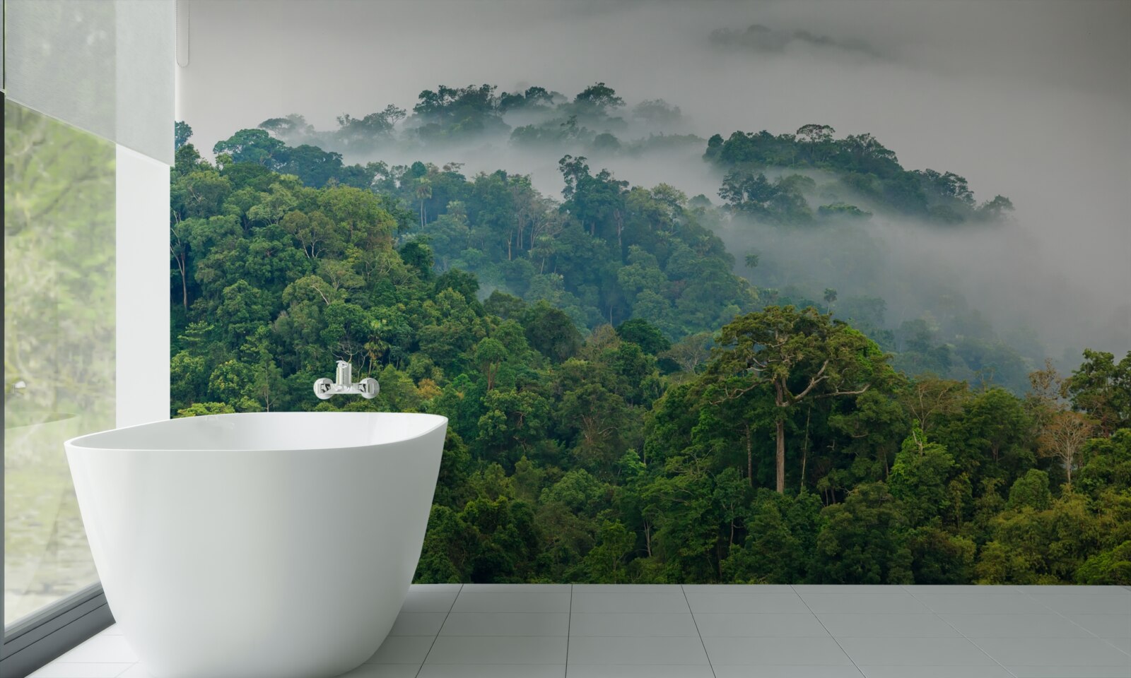 Fotobehang de jungle is gehuld in een dichte mist