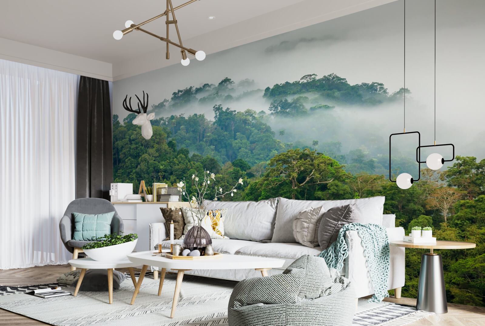 Fotobehang de jungle is gehuld in een dichte mist