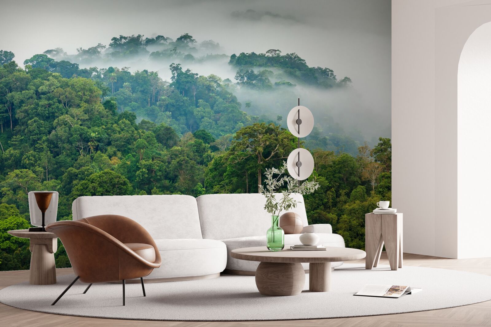 Fotobehang de jungle is gehuld in een dichte mist