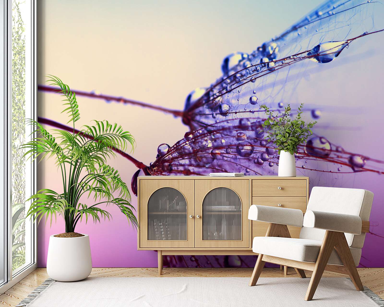 Fotobehang bij zonsondergang versieren dauwdruppels de paardenbloem