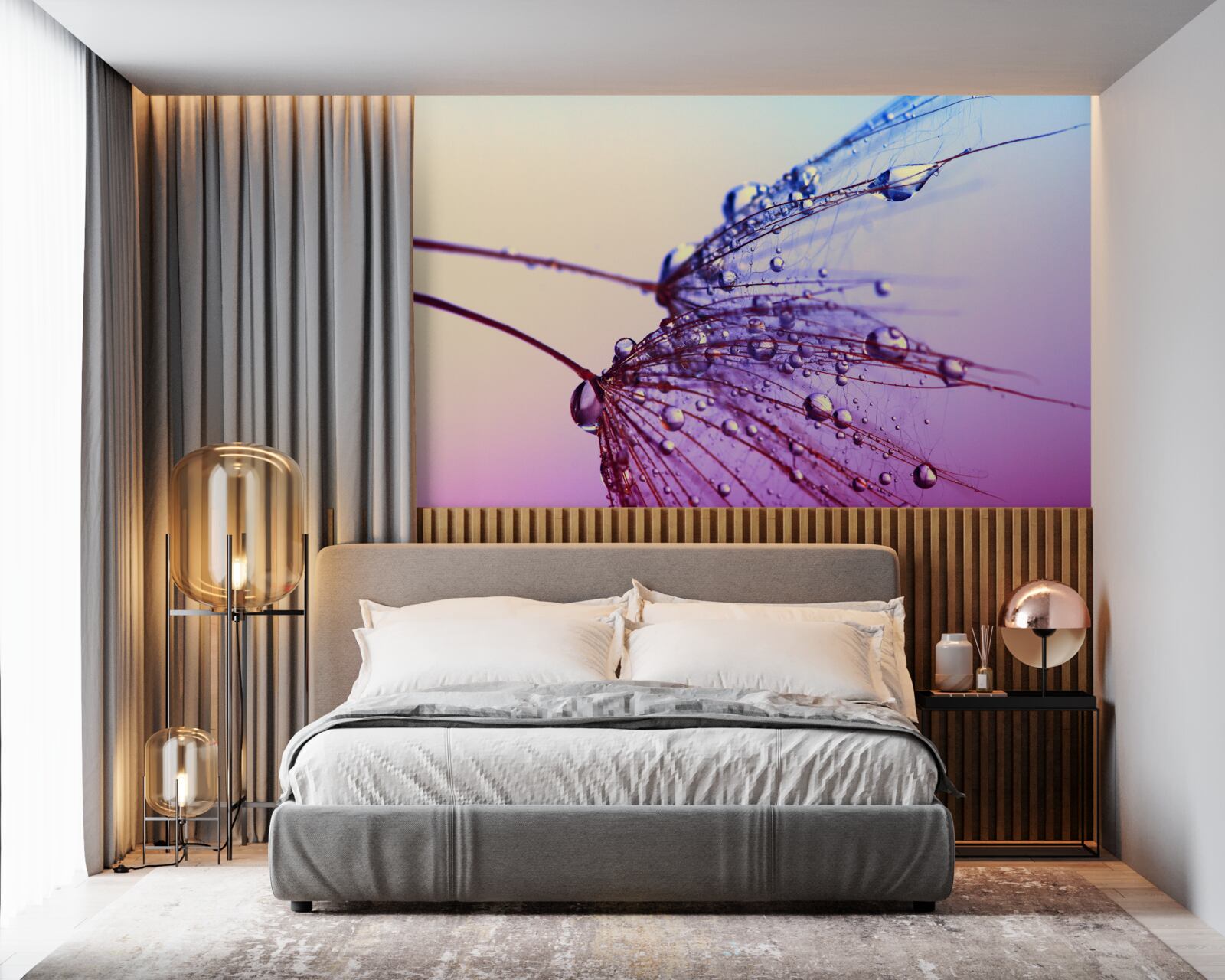 Fotobehang bij zonsondergang versieren dauwdruppels de paardenbloem