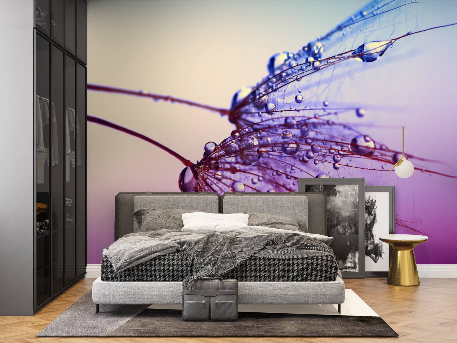 Fotobehang bij zonsondergang versieren dauwdruppels de paardenbloem