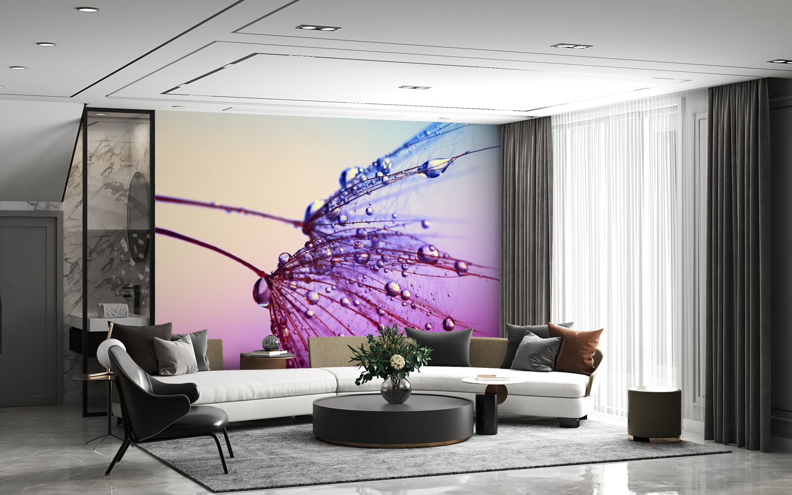 Fotobehang bij zonsondergang versieren dauwdruppels de paardenbloem