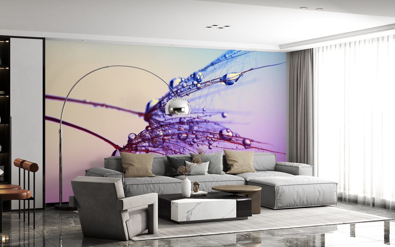 Fotobehang bij zonsondergang versieren dauwdruppels de paardenbloem