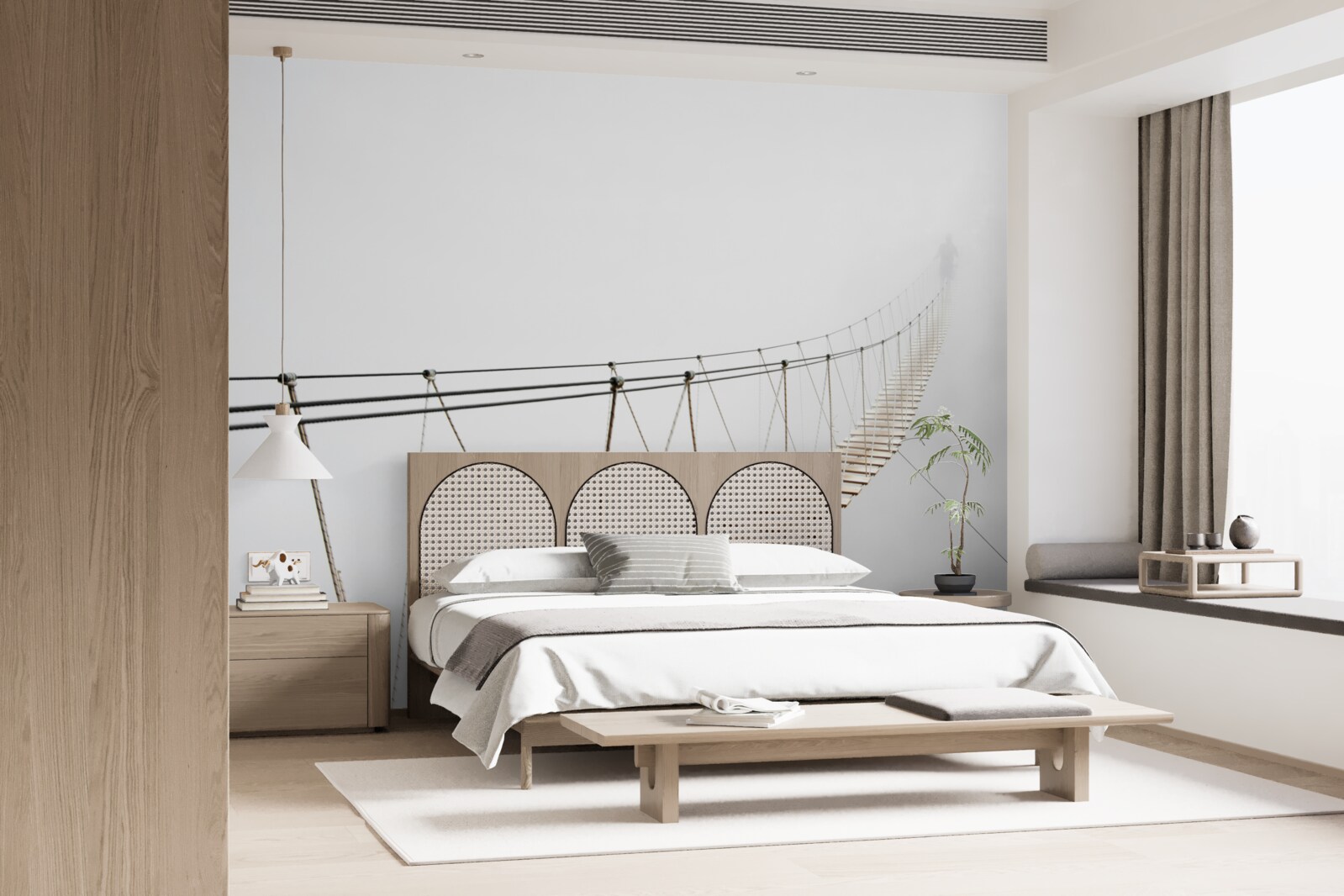 Fotobehang mist over de hangbrug