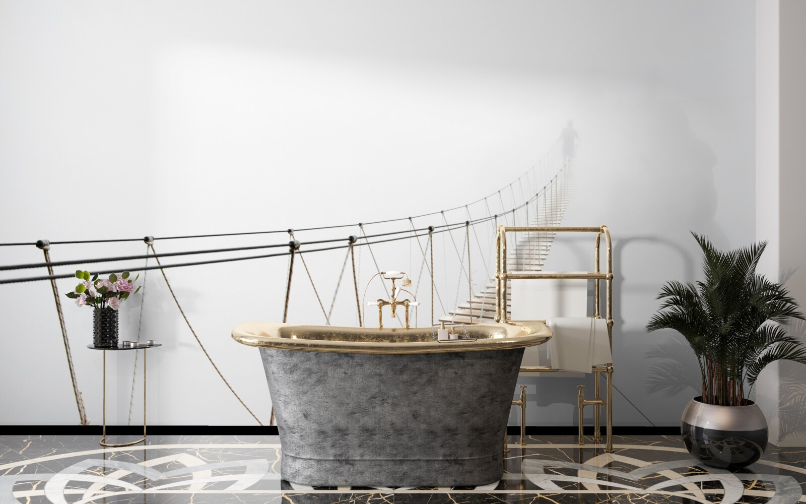 Fotobehang mist over de hangbrug