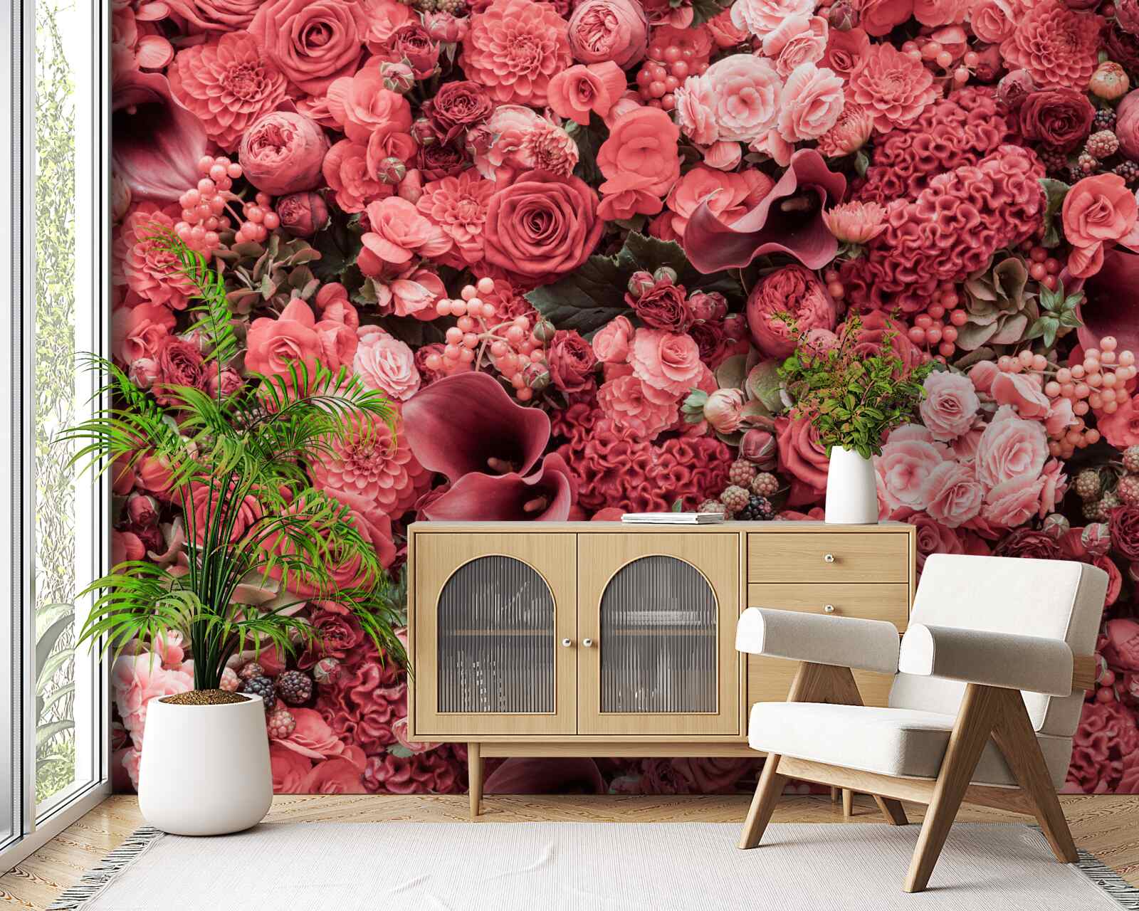 Fotobehang set van zomer rode bloemen