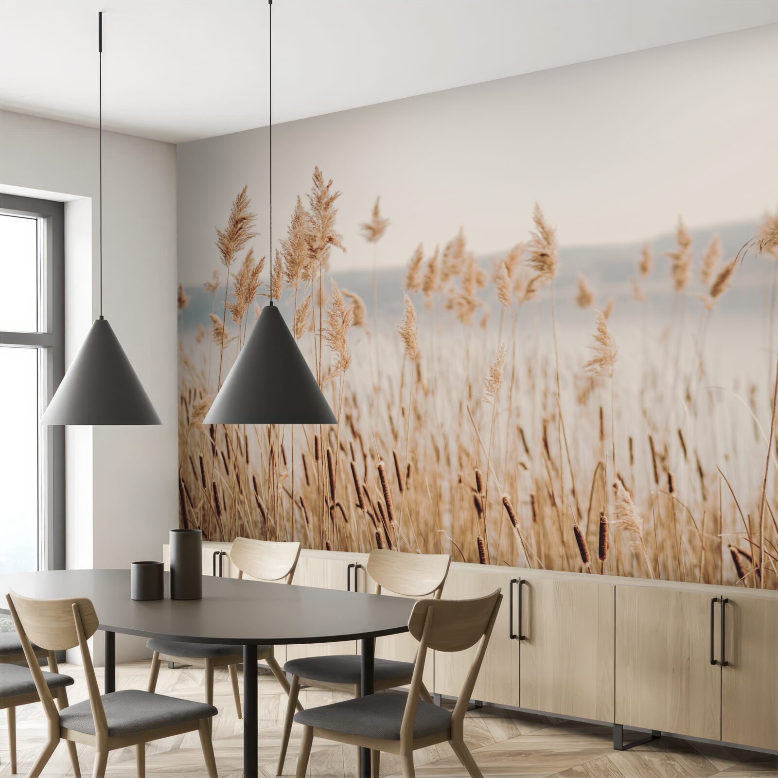 Fotobehang een tarweveld bezaaid met aren