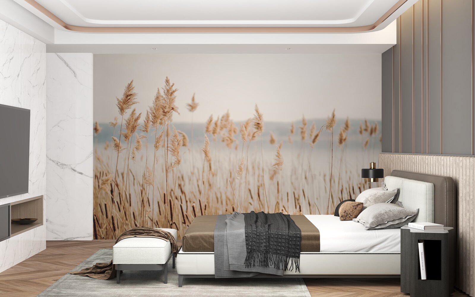 Fotobehang een tarweveld bezaaid met aren