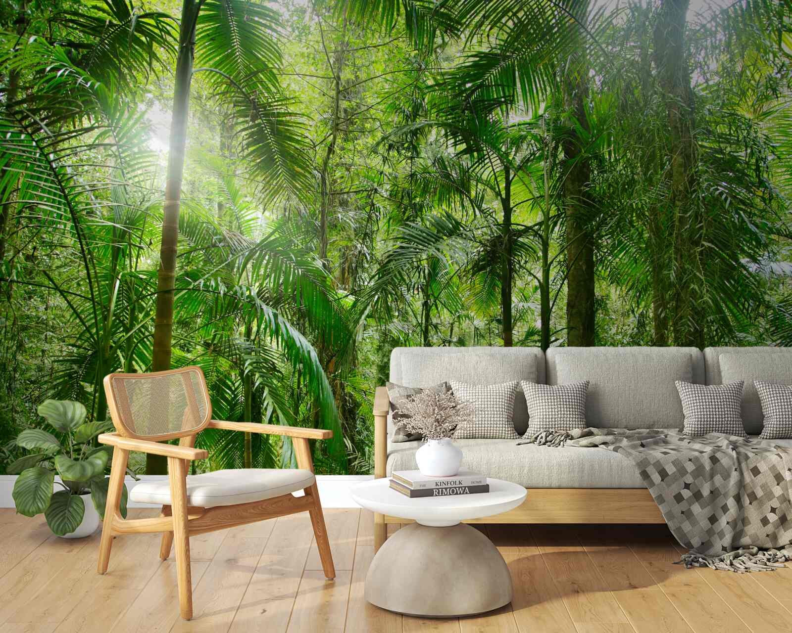 Fotobehang weelderige vegetatie in een bosrijke omgeving