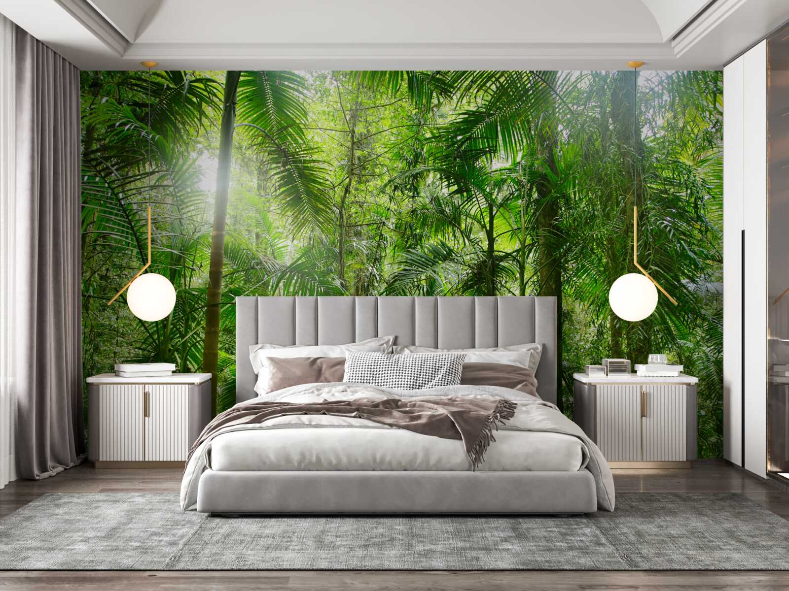 Fotobehang weelderige vegetatie in een bosrijke omgeving