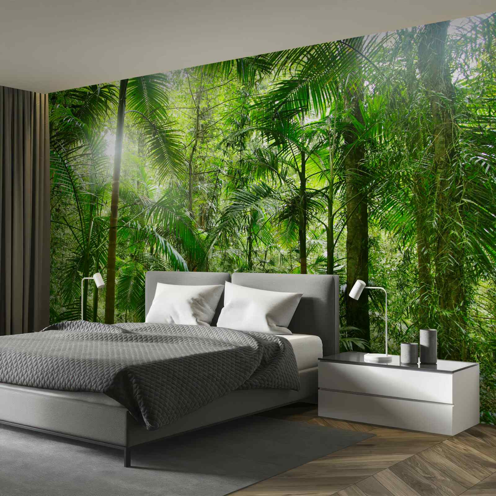 Fotobehang weelderige vegetatie in een bosrijke omgeving