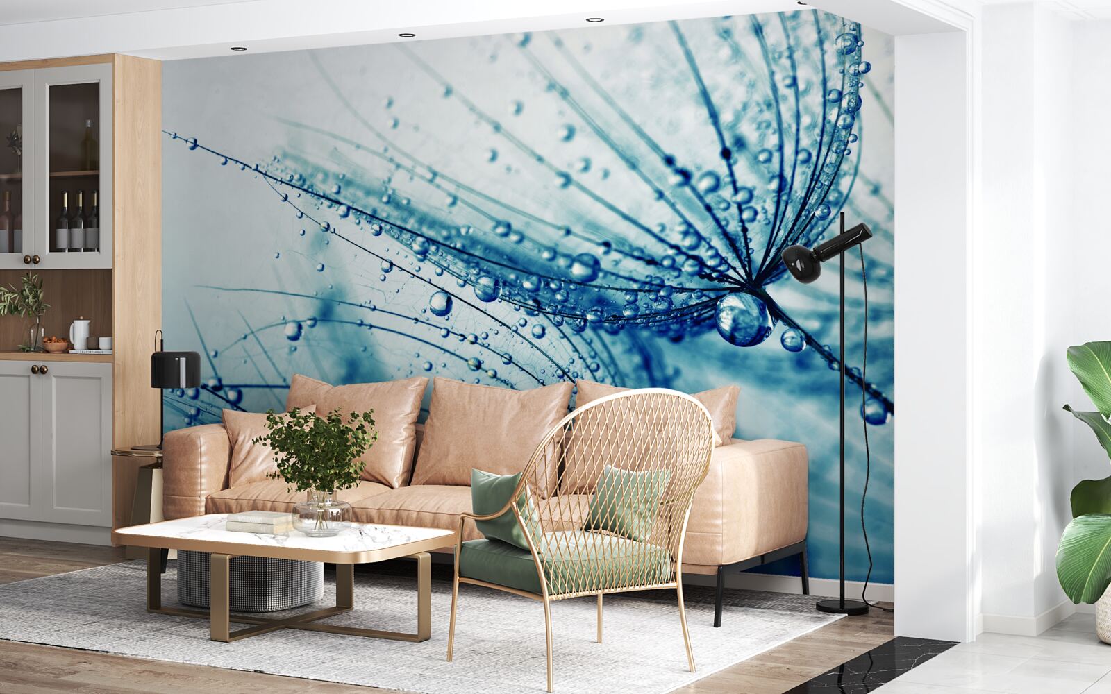 Fotobehang paardenbloem druppels