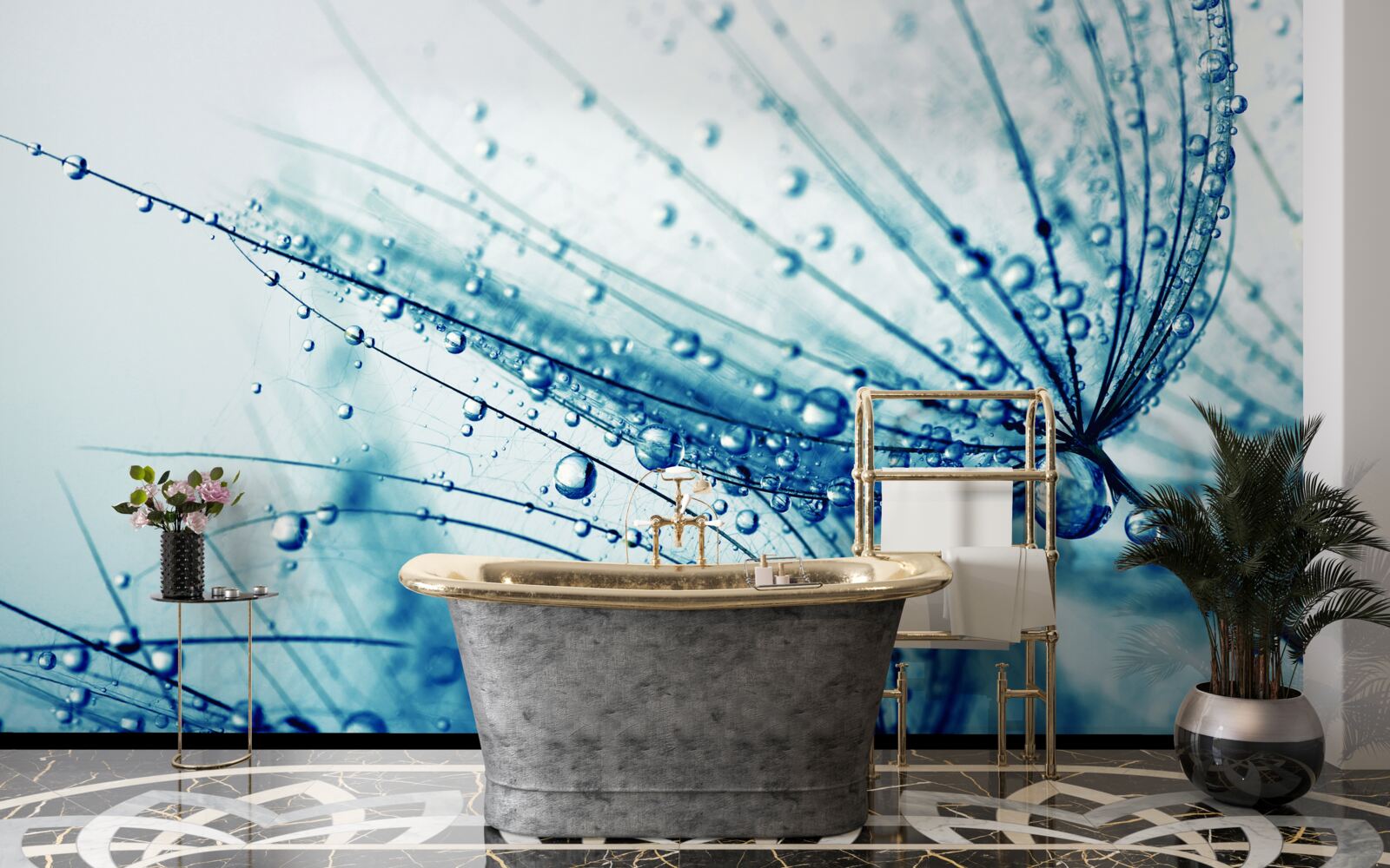 Fotobehang paardenbloem druppels