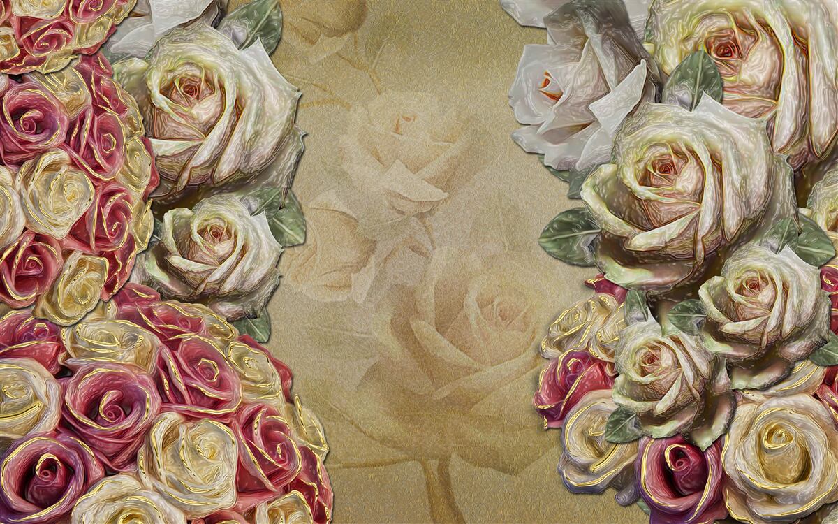 Fotobehang vintage compositie combineert witte en rode rozen