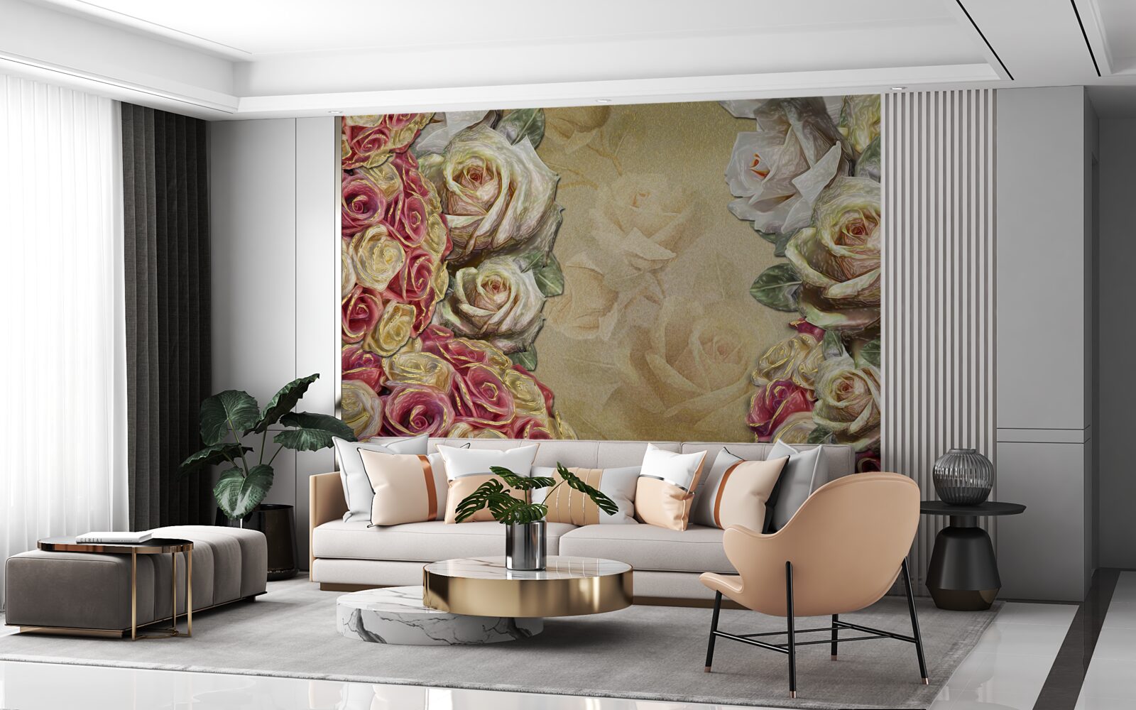 Fotobehang vintage compositie combineert witte en rode rozen