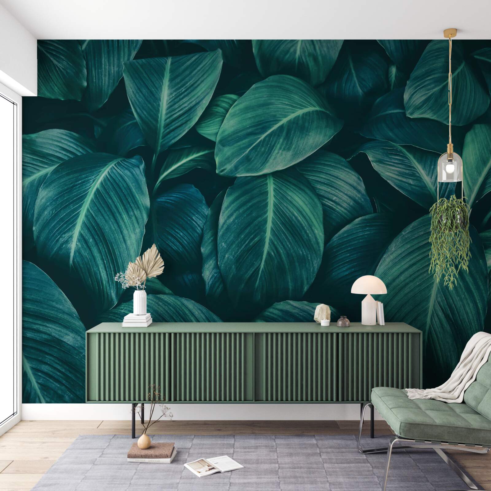 Fotobehang varenbladeren hebben een schitterende smaragdgroene kleur